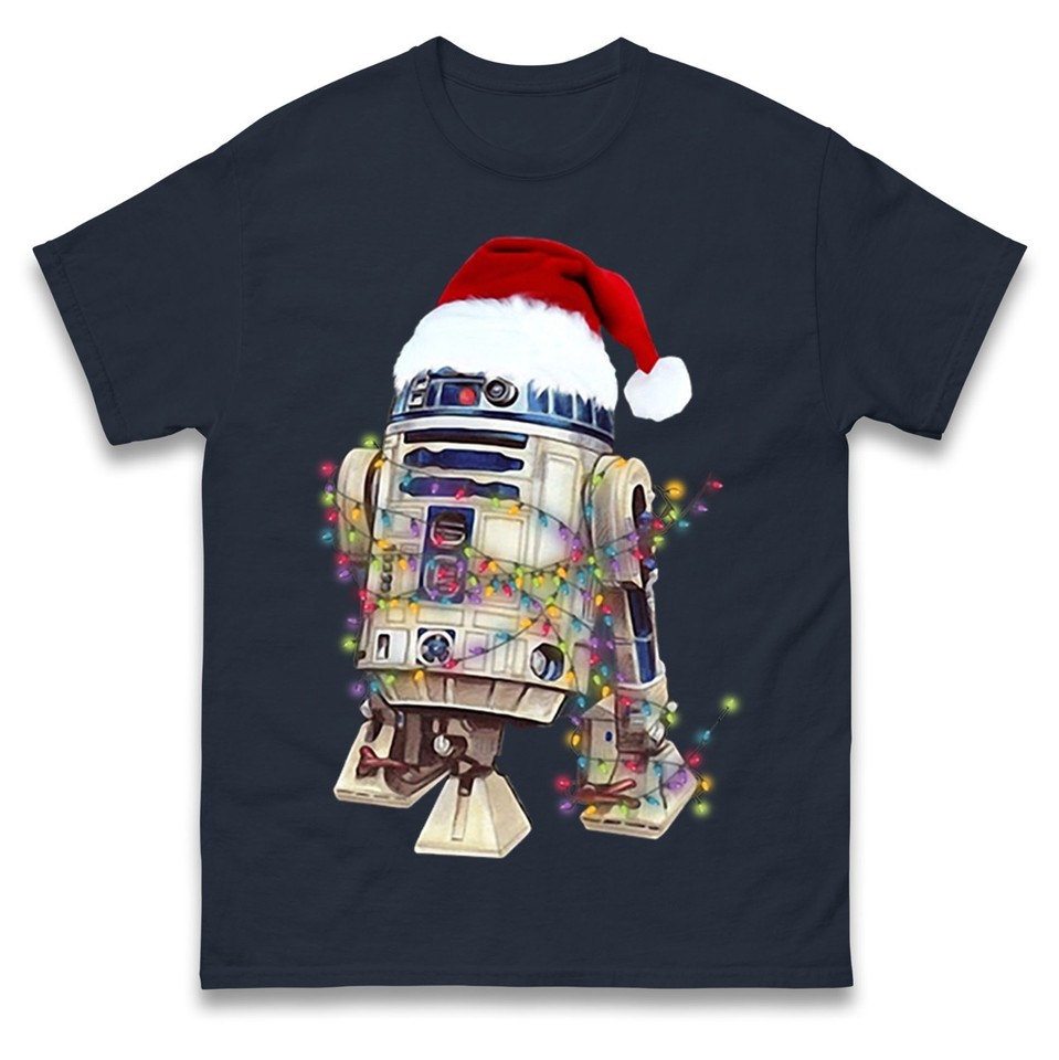 R2D2 Santa Hat Christmas T Shirt, Festive Lights Funny Xmas Tee Gift ...