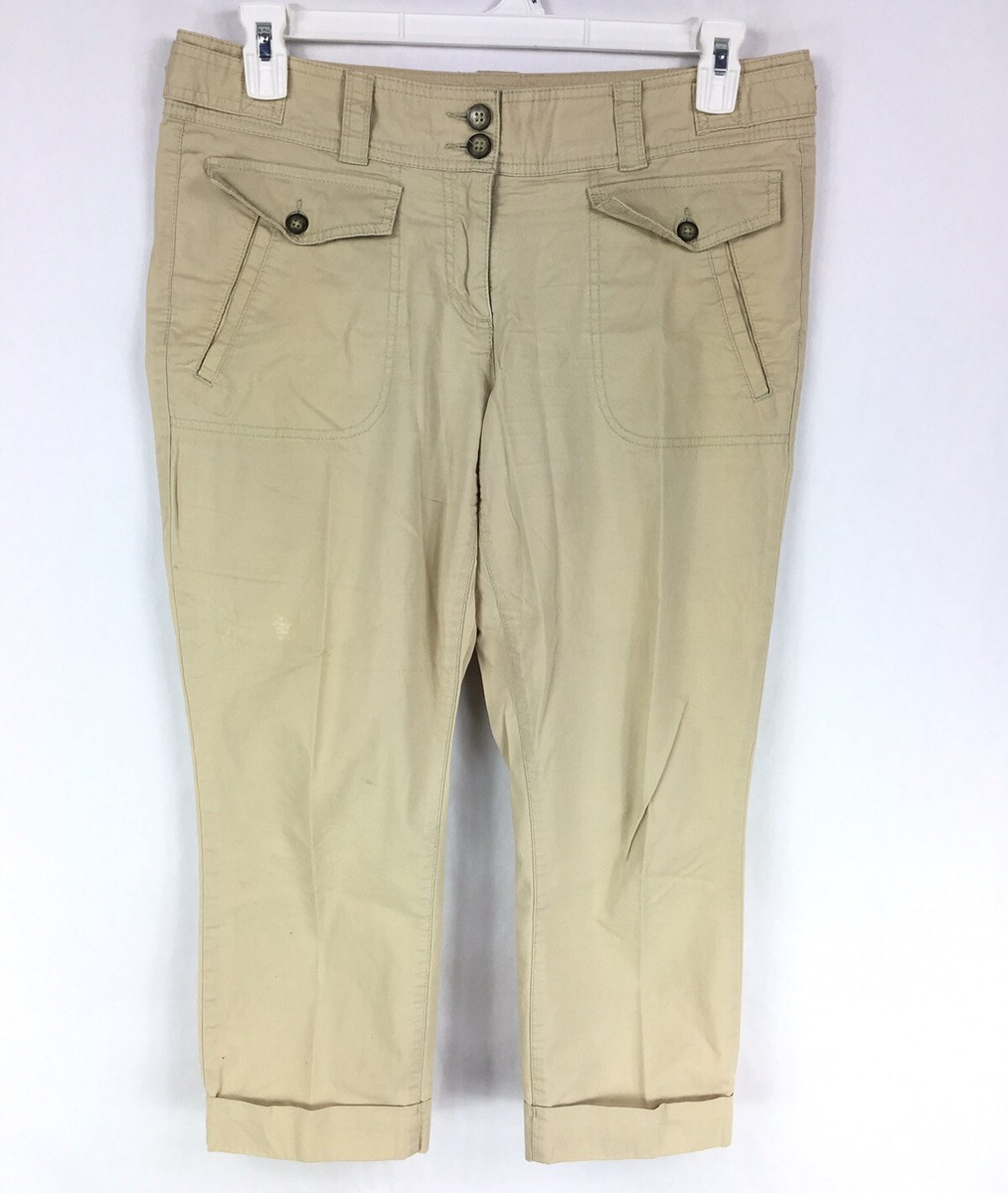 Tommy Hilfiger Womens Cropped Pants Chinos Beige Cuffed Lightweight Sz 12 —  A21
