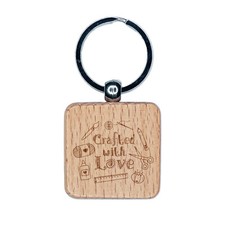 Crafted with Love Crafting Sewing Engraved Wood Square Keychain Tag Charm