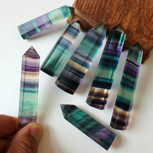 10Pcs/Lot Natural Colorful Fluorite Quartz Crystal Point Healing Hexagonal Wand - Bild 3 von 11
