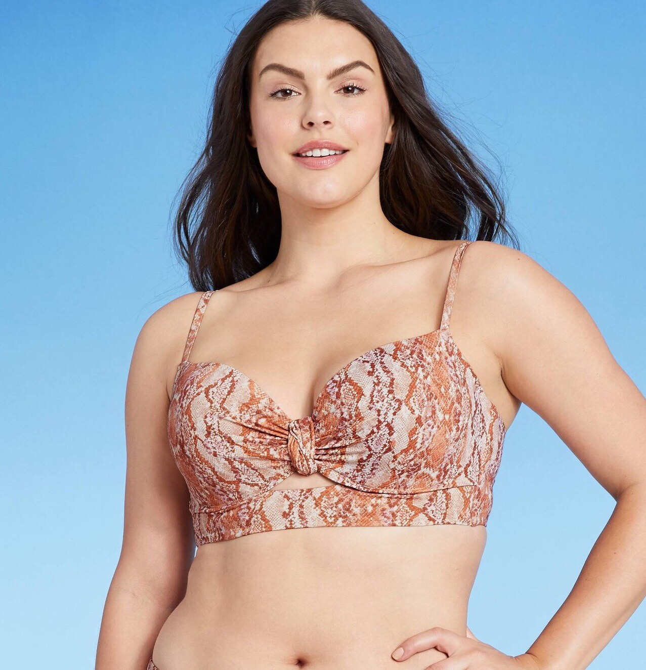 Knot-Front Cut Out Bikini Top - Shade & Shore Snake Print Size NWT 34D