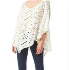 Free People Dot To Dot Eyelet Top Embroidered Poncho Ivory Oversized Tunic XS