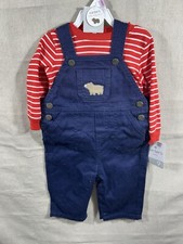 Carters Boys Blue Denim Overalls With Red Stripe LS Shirt 9 Months