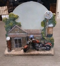 Motorcycle At Gas Station Backlight Candle Plaque