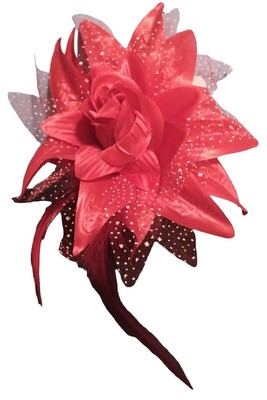Hair Tech Gear Red Flower Brooch Pin 7'' Barrette Hair Accessory