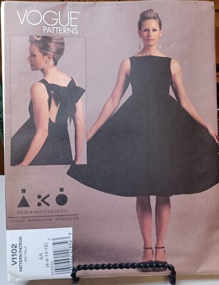 1102 Vogue SEWING Pattern UNCUT Misses 6-12 sleeveless dress cutout back flared