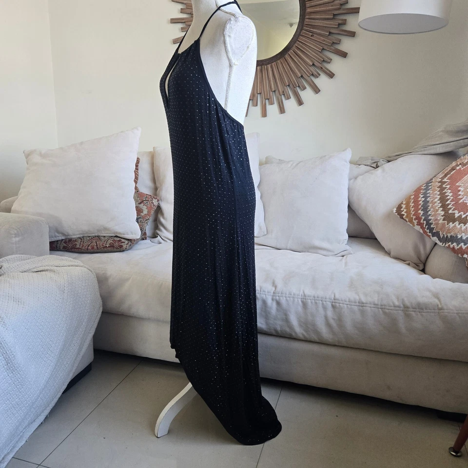 Maxi Vestido Sin Mangas Haute Hippie Talla XS Negro Elastizado Halter Baile de graduación Fiesta Foto 3 de 4