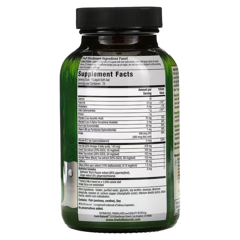 Irwin Naturals Triple-Tea  Fat Burner -White/Green/ Black Tea- 60 #Read Detail#