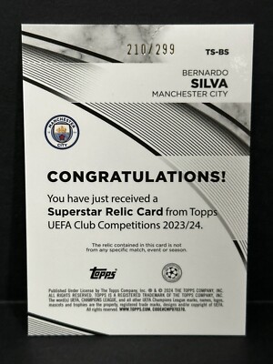 2023-24 Topps UEFA Club Competitions Bernardo Silva Match-Worn