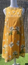 Anthropologie Yellow Mustard Fall Boho Embroidered Floral Shift Dress 4 s