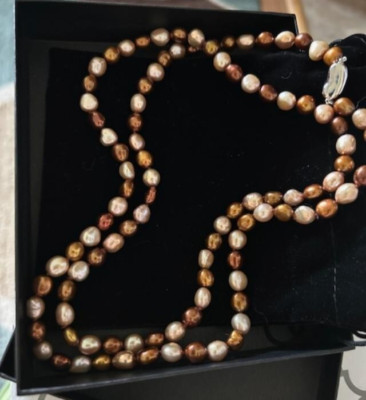 MACYS ZUCHTPERLEN HALSKETTE 35 ZOLL LANG ZWEIFARBIG EDLER SCHMUCK