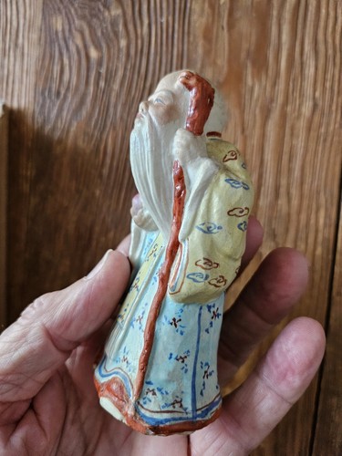 Antique Chinese Shou Famille Rose Statue Figurine 4" Smiling Immortal #200 - Picture 2 of 7