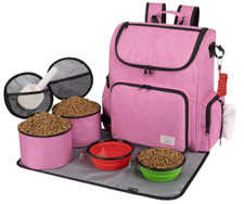 Dog Travel Bag Backpack Airport Approved Pet Organizer w/ Bowls Mat Pink New