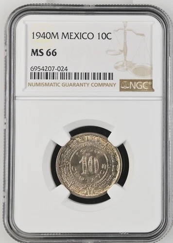 1940 M Mexico 10 Centavos NGC MS 66