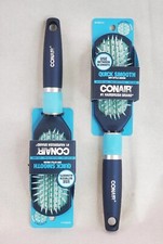Lot of 2 Conair Quick Smooth Dry-Style De-Poof Cushion Hair Brush Blue New 