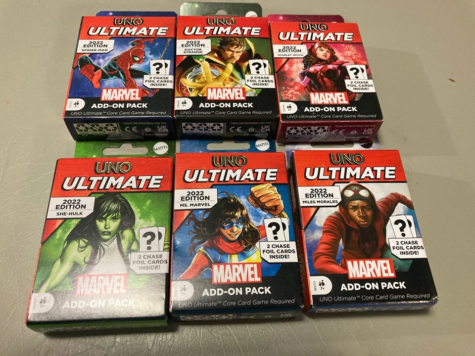 UNO Ultimate 2022 Marvel Add-On Pack Lot of 6 New With Foil Chase Cards - Image 2 of 3