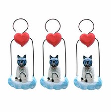 Set of 3 Cats Christmas Tree Ornaments - Hand Carved Cats on Swings Kitty