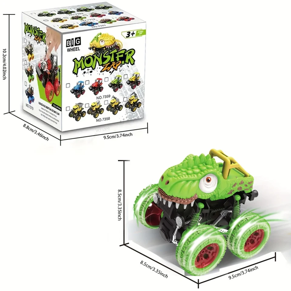 Green Monster Dinosaur Stunt Car Four-wheel Drive Double Inertial 360° Rotating - Image 2 of 4
