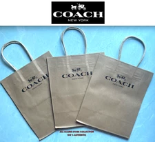 3 X COACH NEW YORK Brown Paper Small Shopping Bags ~ Great Gift Bags 10 x 8
