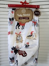 NWT Tiny Mittens Baby Blanket Christmas Dogs 30"x40" Reverse To Sherpa