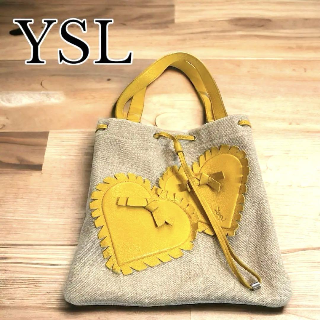 Borsa tote YSL Yves Saint Laurent tela pelle cuore giallo