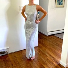 NWT ZUM ZUM 90's silver cocktail drape back dress Grecian slinky size 2/4 small