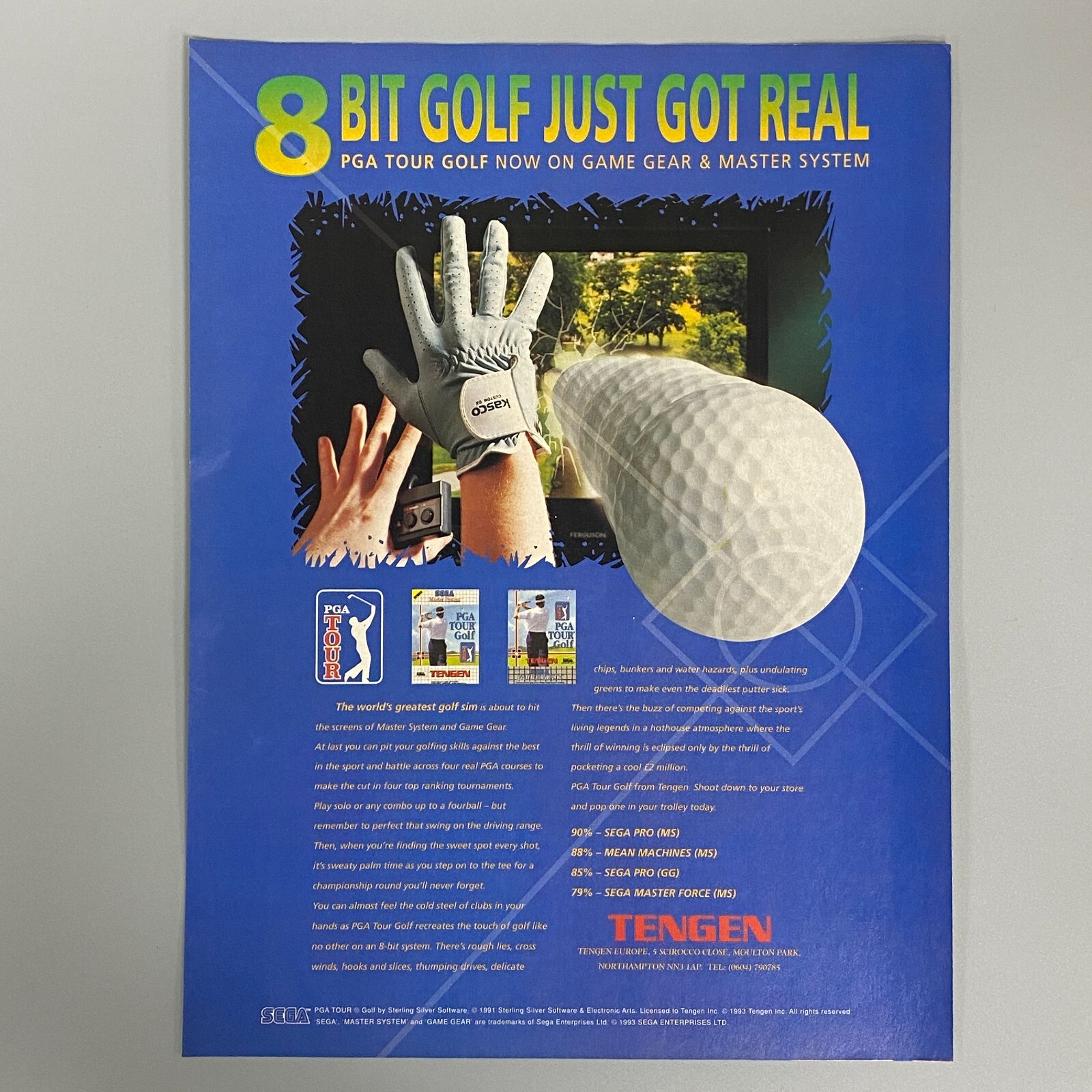 PGA TOUR Golf Sega Master System Jeu Gear Tengen 1994 Vintage Rétro Publicité