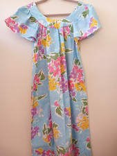 Vtg Miss Susan of California Sky Blue Floral Maxi Dress 42" Peasant Style Bell S