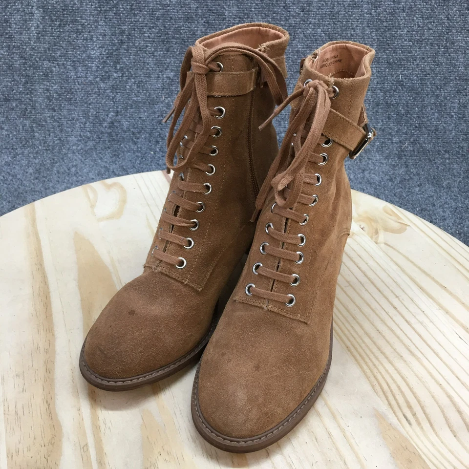 Urban Outfitters Botas Mujer 9 N Marrón Botines Cuero Con Cordones Bloque Cremallera Foto 3 de 4