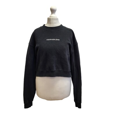 Calvin Klein Spell Out Sweatshirt Cropped Schwarz Uk Damen S EU 36 G178