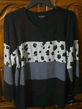 I.N. Studio woman top COLORBLOCK SWEATER LOOK Leopard Print Black  multi 3X NWT