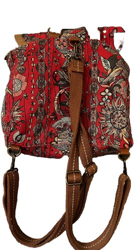 Sakroots Colette Convertible Backpack Owl Sun Handbag Red Canvas Purse Bag Charm - Picture 5 of 5