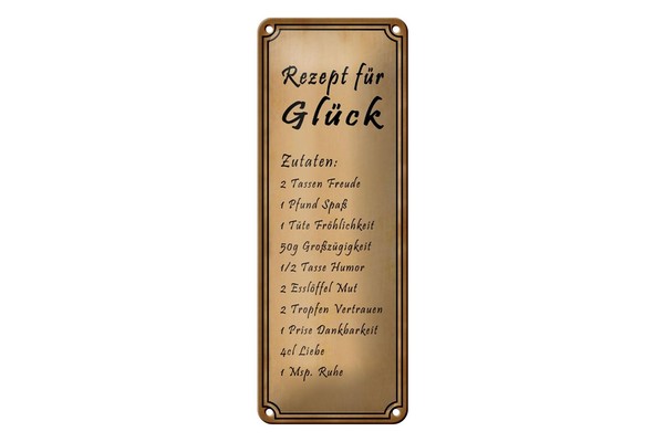 Blechschild Spruch 10X27Cm Rezept FüR GlüCk 2 Tassen Freude Deko Schild Tin Sign-image