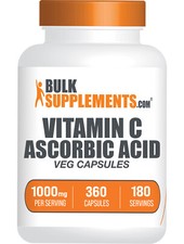 BulkSupplements Ascorbic Acid Vitamin C Capsules - 1000mg per Serving - 360ct