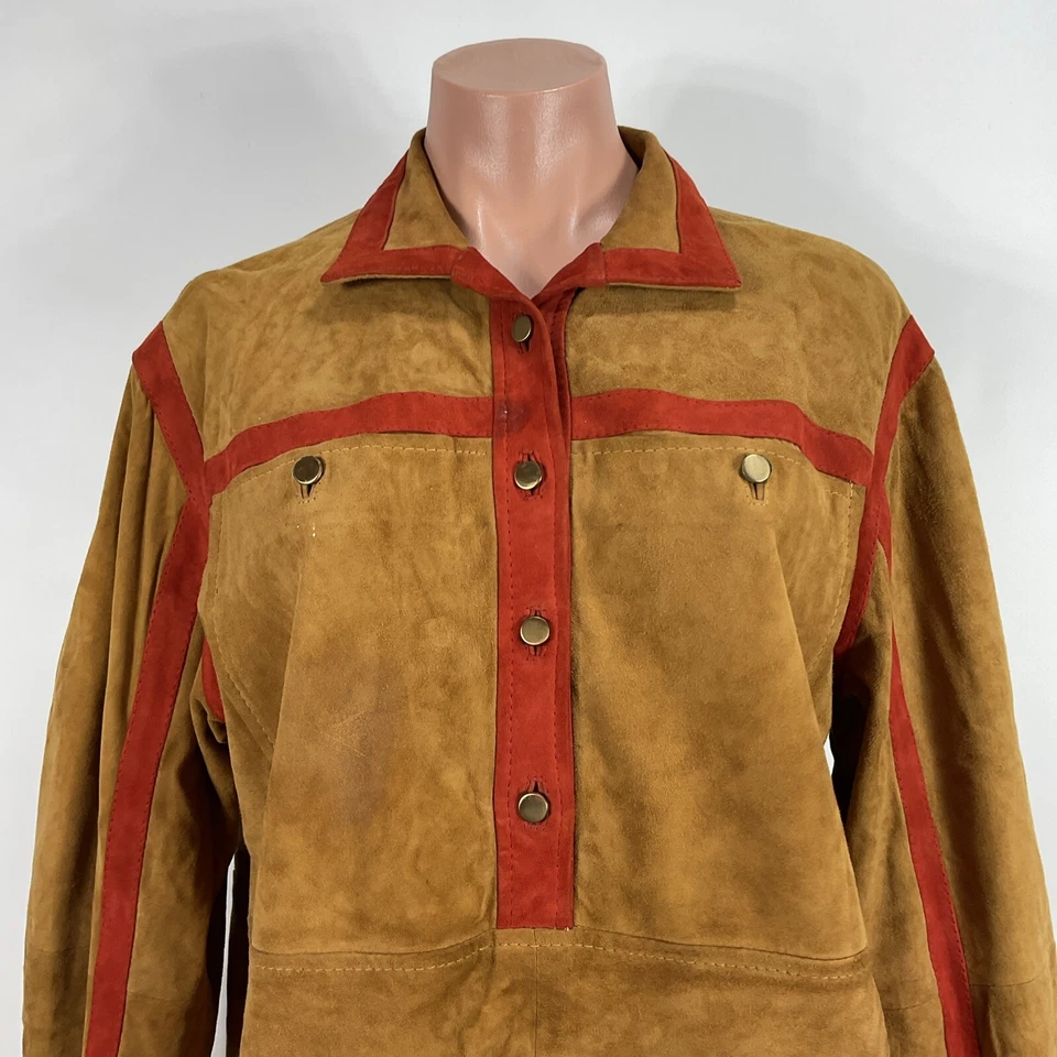 60’s Bonnie Cashin Gropper Brown Red Suede Pullover MOD Leather Jacket Coat L - Image 3 of 4