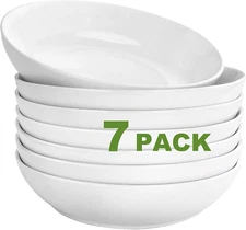 Deecoo 7 Pack Porcelain Pasta Bowls Ceramic , Large Serving Bowl, Wide and Shall
