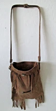Fringed Suede Leather Black Powder Possibles Bag w/Pocket Handmade Vtg AZ14