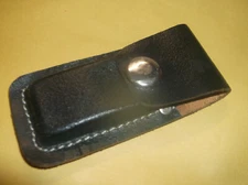 FOLDING POCKET KNIFE SHEATH - 4" Black Leather Belt Case (66)