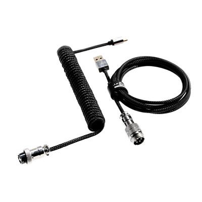 Custom Coiled Type-C Cable Split For Ducky One 2 3 Keyboard GX16 Aviator - Black