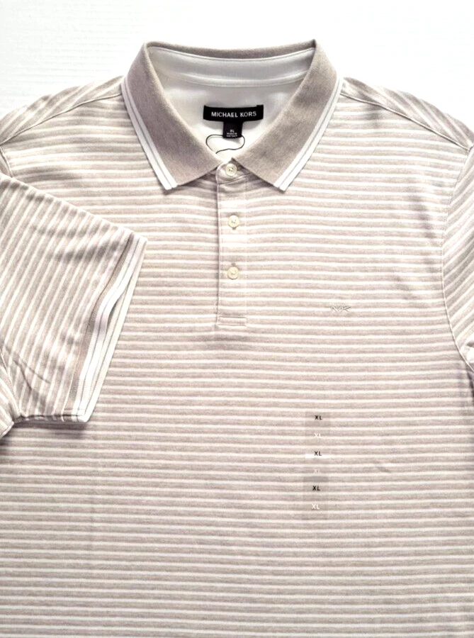 Michael Kors Mens XL Oatmeal Heather Stripe Stripe Short Sleeve 