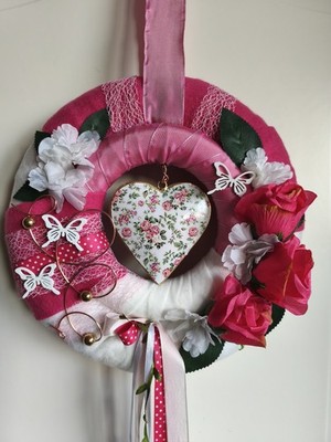 Türkranz Frühlingskranz Pink Rosa Herz  Kranz Landhaus Hochzeit Rosen Künstlich