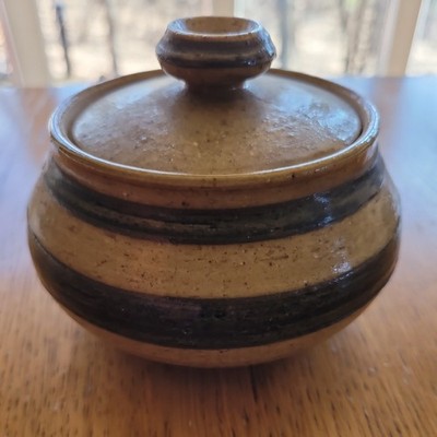Vintage Japanese Studio Pottery Lidded Jar   Stoneware 3.25  X 4.5 