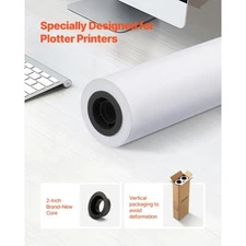 Wide Format Paper, 24 in x 150 ft Plotter Roll, 2 Rolls CAD Bond Rolls with 2 in