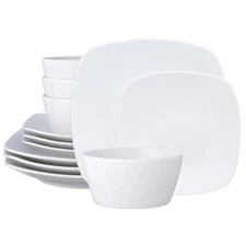 Colorscapes White-On-White Swirl 12-Piece (White) Porcelain Square Dinnerware Se