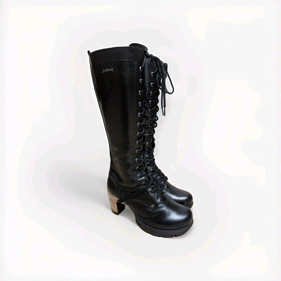 New Rock Women's Leather Gothic Knee High Platform Heel Lace-Up Boots Size Eu 41 - Image 2 of 4