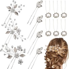 Flower Hair Pins 13 Piece Set Bridal U Shape Pearl Leaf Design Wedding Ladies