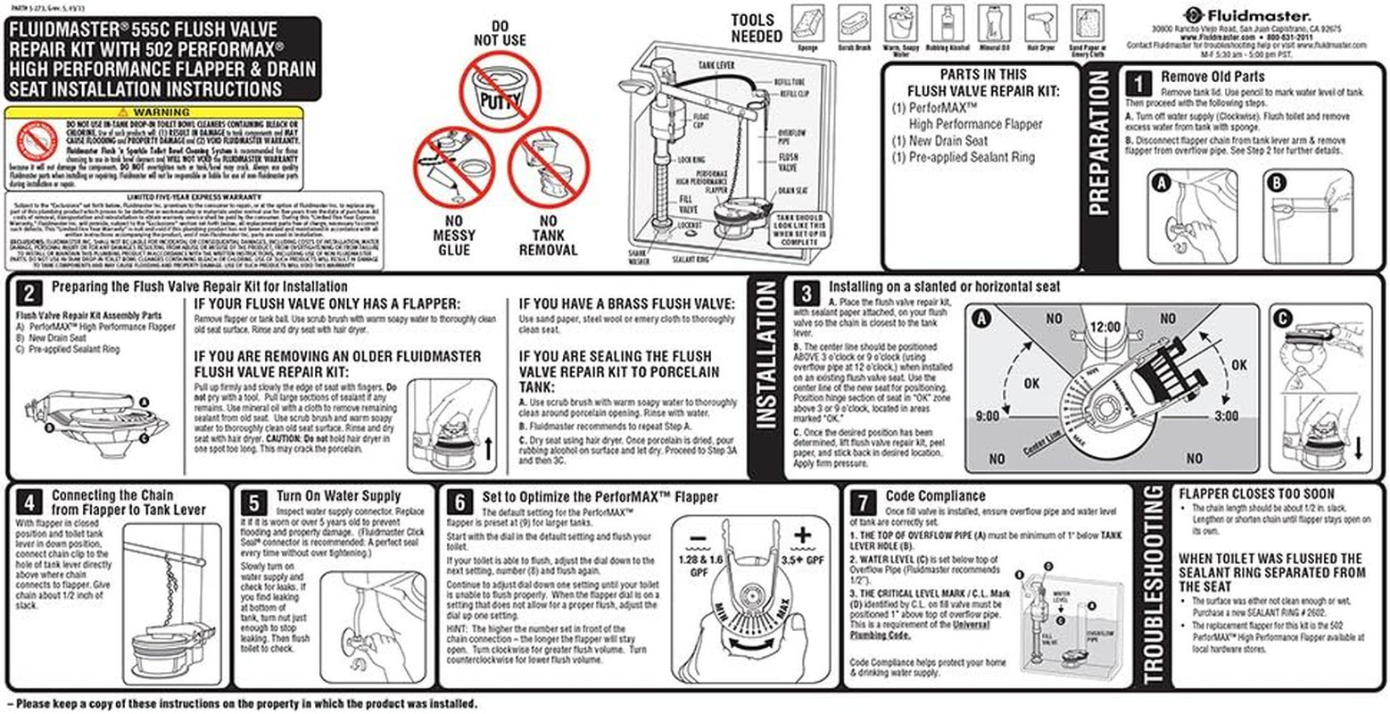 555CRP8 Universal Performax 5 Minute Toilet Flush Valve Repair Kit 2 In.