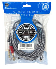 Premium Braided 20 ft Audio/Video Cable Dual TS to RCA / 1/4 In Plug New