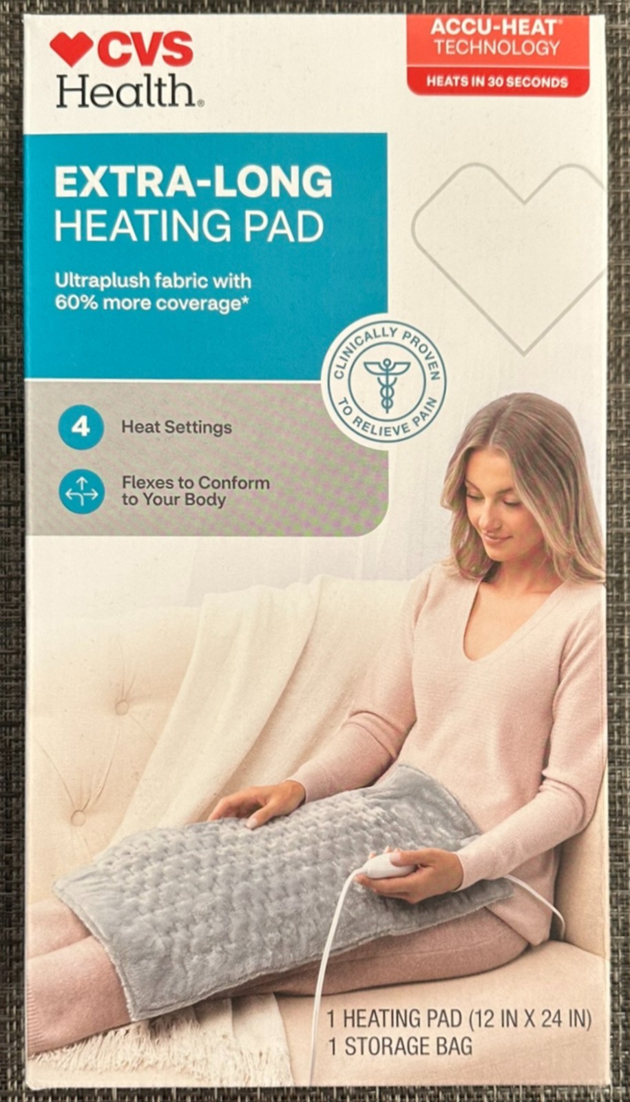 12x24 Xl Gray Plush Accuheat Electric 4 Settings