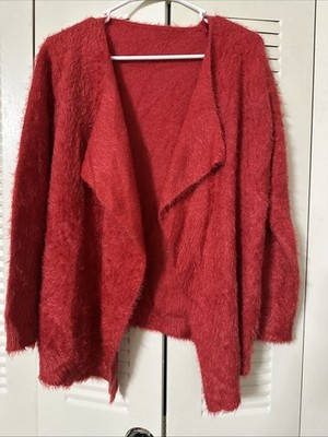 Klass Women s Cardigan Fur Sweater Long Sleeve Open Front Size L Burnt Orange A1